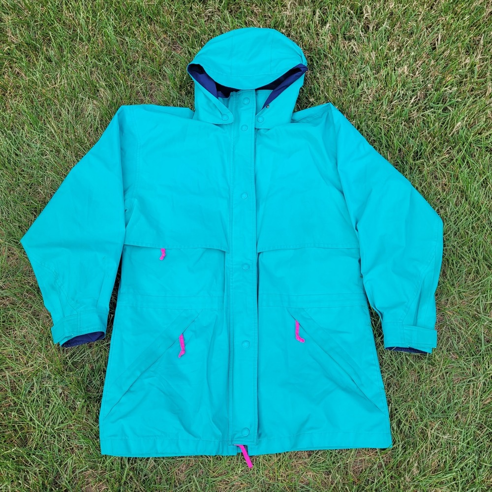 Vintage Eddie Bauer Jacket Mens Medium Turquoise Gore-Tex Parka Hooded 90s